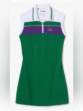 NWT Lacoste x Bandier 1/4 Zip Performance Dress US 4 / 36 Green Purple Golf